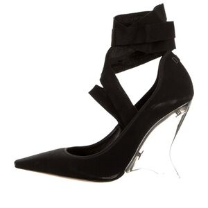 Dior Black Neoprene Wrap around Heels with Clear Wedge